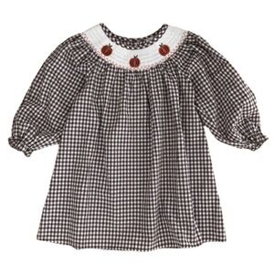 NWT Smocked Pumpkin Brown Gingham Dress
